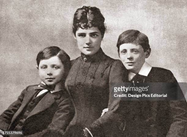 Winston Chuchil, right, with his mother Jennie Spencer-Churchill and his brother, John Strange Spencer-Churchill, 1889. Jennie Spencer-Churchill, née...
