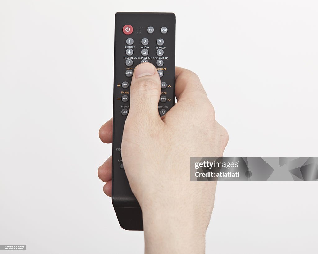 Man hand holding remote control