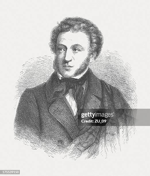 alexander pushkin (1799-1837), russian poet, wood engraving, published in 1882 - st petersburg russia stock illustrations