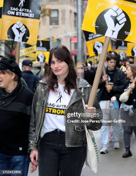 Kathryn Gallagher is seen on the SAG-AFTRA picket line on October 30, 2023 in New York City.