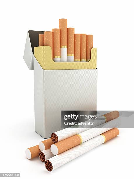 cigarette box and cigarettes - cigarette box stock pictures, royalty-free photos & images