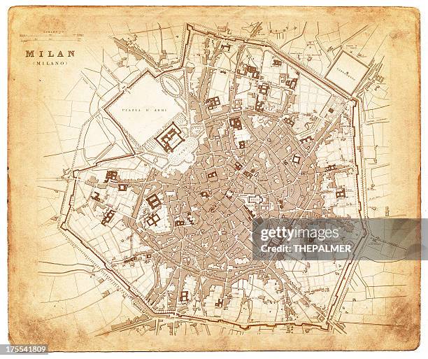 map of milan 1832 - milan stock illustrations