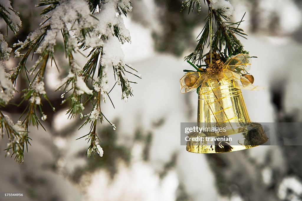 Christmas Bell On Pine Tree