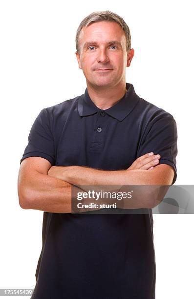 mature man looking to camera - blue collar portrait stock pictures, royalty-free photos & images