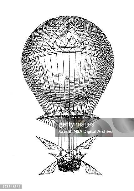 blanchard's hot air balloon | antique scientific illustrations - hot air balloon stock illustrations