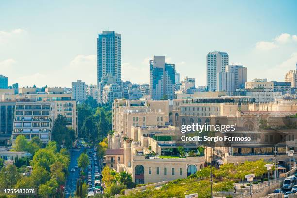 elevated view of west jerusalem cityscape - modern judaism stock pictures, royalty-free photos & images