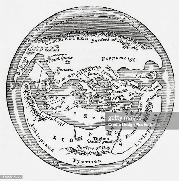 Map of the world according to Homer. From Cassell's Universal History, published 1888.