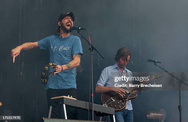 Ben Bridwell and Tyler Ramsey of Band of Horses perform during Lollapalooza 2013 at Grant Park on August 2, 2013 in Chicago, Illinois.