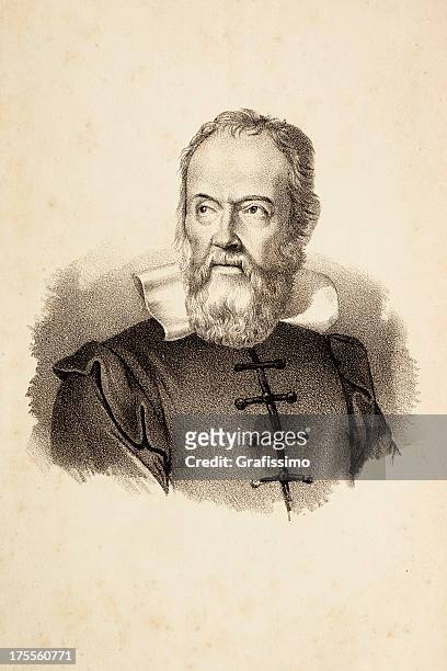 engraving of galileo galilei from 1842 - mathematician stock illustrations