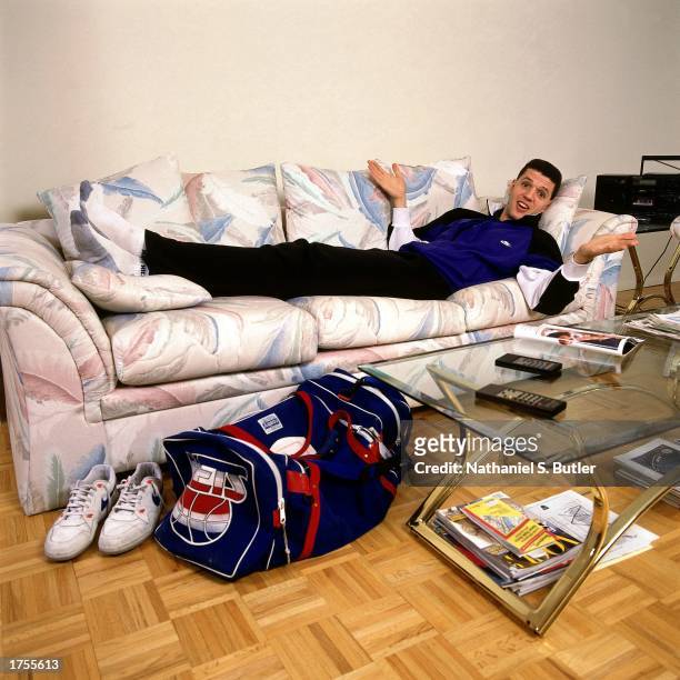 Drazen Petrovic of the New Jersey Nets relaxes at home in East Rutherford, New Jersey in 1991. NOTE TO USER: User expressly acknowledges and agrees...