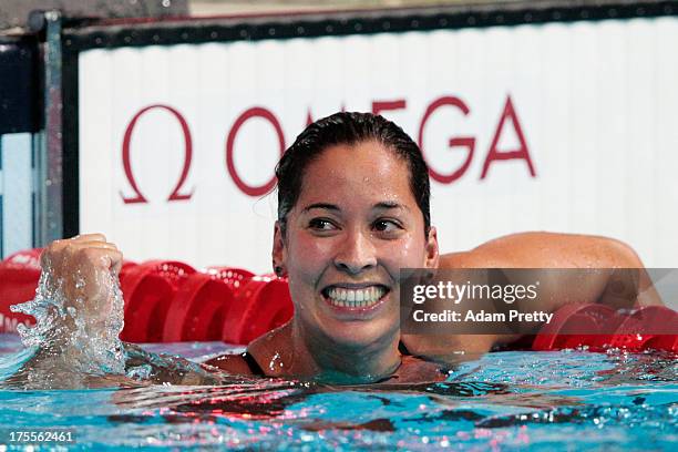 Ranomi Kromowidjojo of the Netherlands celebrates winning the Swimming Women's Freestyle 50m Final on day sixteen of the 15th FINA World...