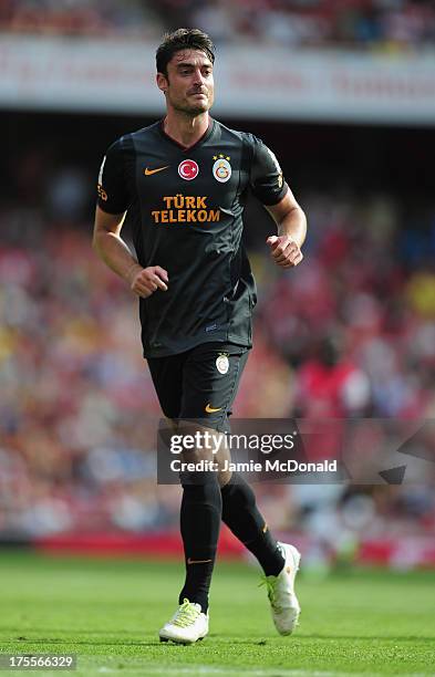 Albert Riera of Galatasaray in action during the Emirates Cup match between Arsenal and Galatasaray at the Emirates Stadium on August 4, 2013 in...