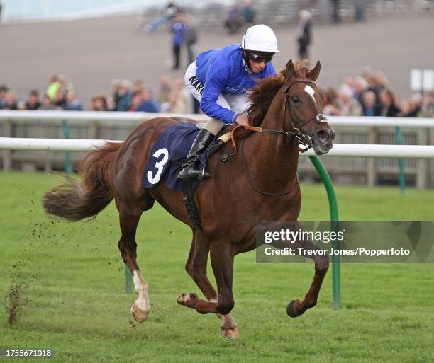 Jockey William Buick riding Hunter's Light winning the Peters Elworthy & Moore Maiden Stakes at Newmarket Rowley Mile Course, 27th May 2011.