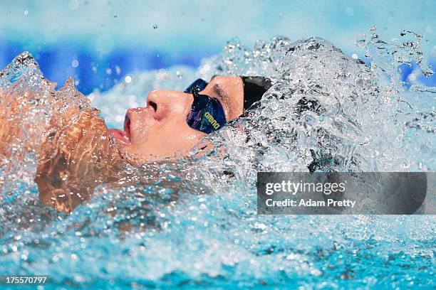 Ryosuke Irie of Japan competes in the Swimming Men's Medley 4x100m Relay Final on day sixteen of the 15th FINA World Championships at Palau Sant...