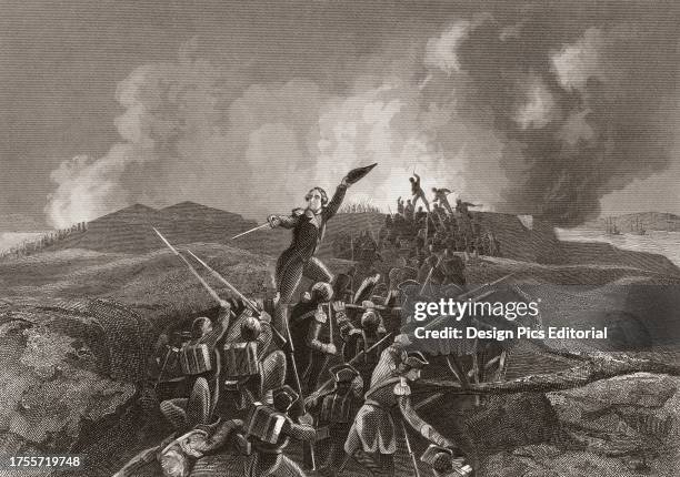 Brigadier General "Mad Anthony" Wayne leading his troops as they storm the British position of Stony Point during the Battle of Stony Point, July 16...