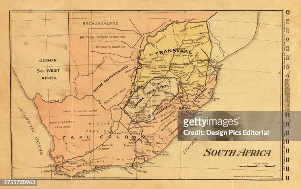 Map of South Africa at the time of the Second Boer War. Such was the interest in the progress of the war that maps like this were produced with a...