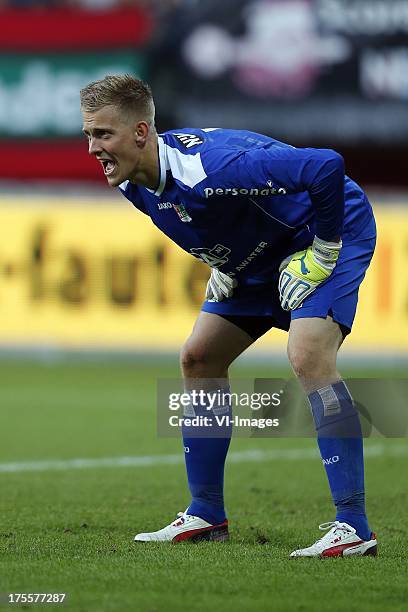 Goalkeeper Kalle Johnsson of NEC during the Dutch Eredivisie match between NEC Nijmegen and FC Groningen on August 3, 2013 at the Goffert stadium in...