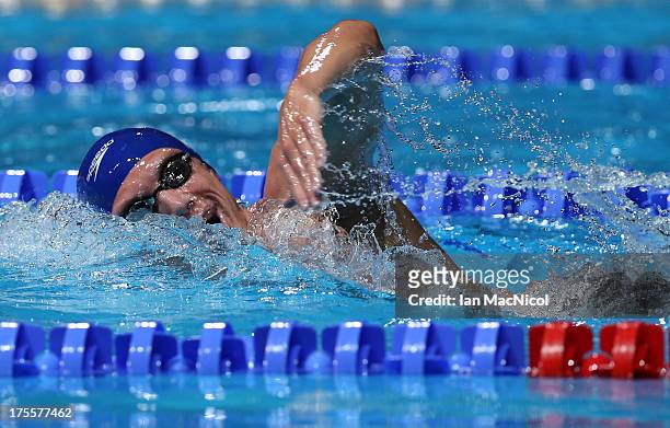 Daniel Fogg of Great Britian competes in the final of The Men's 1500m at the Palau Sant Jordi on day sixteen of the 15th FINA World Championships on...