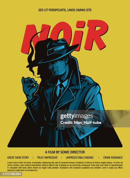 stockillustraties, clipart, cartoons en iconen met noir detective movie poster - detective