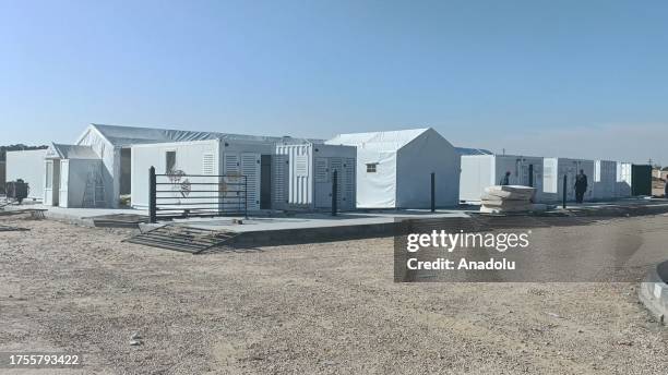 View of a field hospital being built for the injured Palestinians at the closest border gate, Sheikh Zuweid residential area in Rafah, Egypt on...