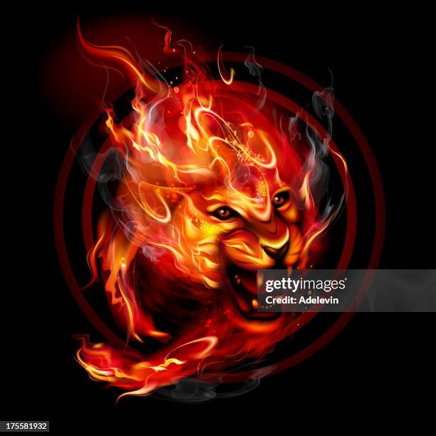 running fire lion - lion stock illustrations