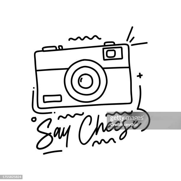 ilustrações de stock, clip art, desenhos animados e ícones de say cheese concept vector illustration. camera, photography - câmara de filmar