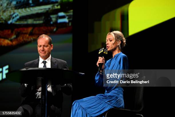 Christian Prudhomme of France Director of Le Tour de France and Marion Rousse of France director of the Tour de France Femmes during the 111th Tour...