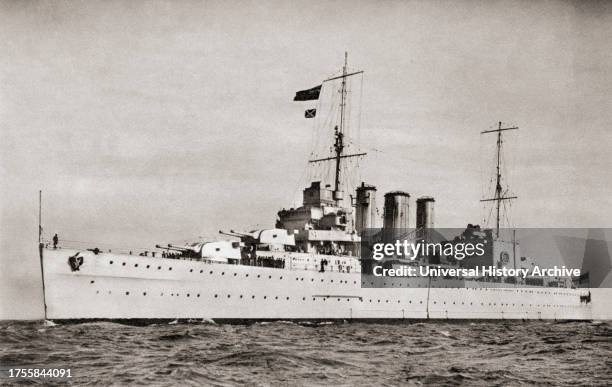 Cumberland, a County-class heavy cruiser. From British Warships, published 1940.