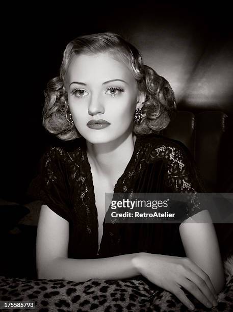film noir style female portrait - 1940s woman stock pictures, royalty-free photos & images