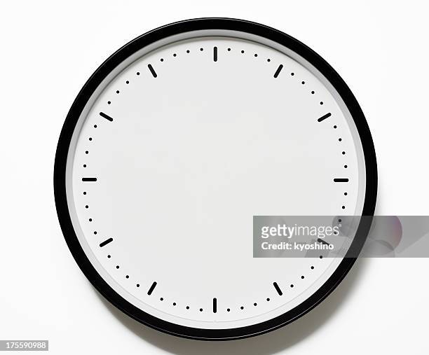 isolated shot of blank clock face on white background - clock face stock pictures, royalty-free photos & images