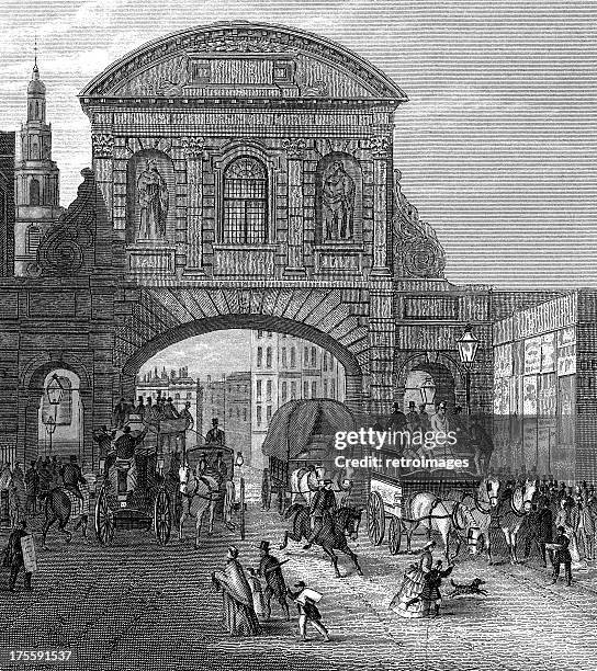 temple bar, historic gateway into the city of london (illustration) - temple bar stock illustrations