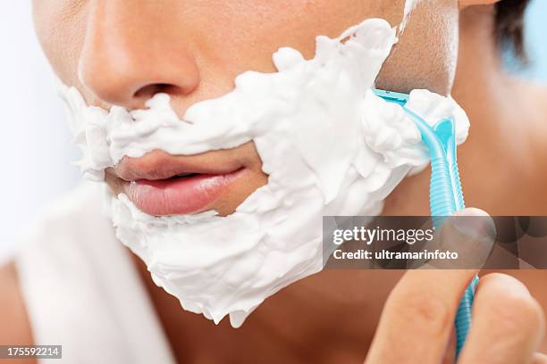 handsome man shaving - man shaving foam stock pictures, royalty-free photos & images