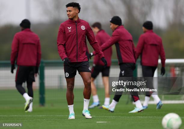 Ollie Watkins of Aston Villa in action during a training session at Villa Park on October 25, 2023 in Birmingham, England.