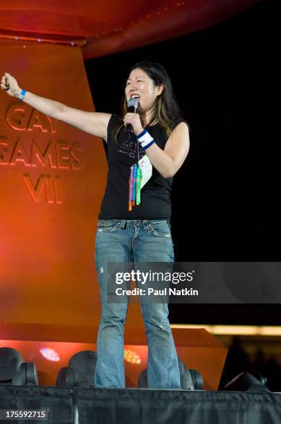 Comedienne Margaret Cho at the opening of the Seventh Gay Games, held at Soldier Field, Chicago, Illinois, July 15, 2006.