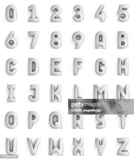 silver alfabeto e numeri - tridimensionale foto e immagini stock