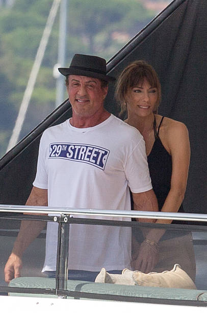 Sylvester Stallone and wife Jennifer Flavin are seen leaving the harbour of Saint Tropez on August 4, 2013 in Saint-Tropez, France.