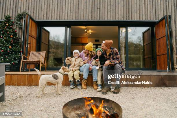 roasting marshmallows by the campfire - vacation rental stock pictures, royalty-free photos & images