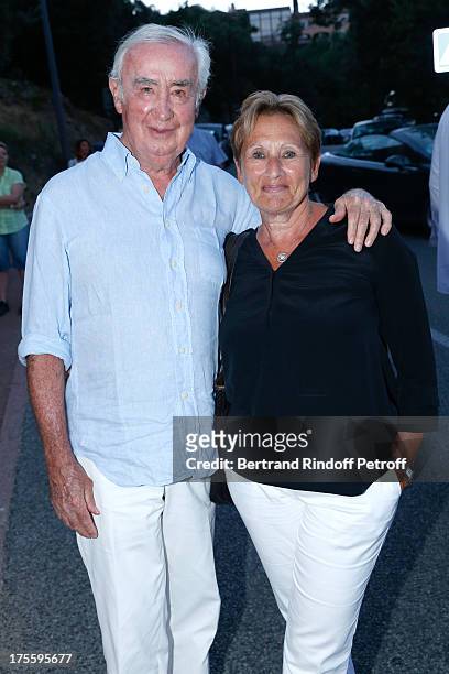 Director of Information of Bertrand Delanoe, Anne-Sylvie Schneider and her husband attend "Cher Tresor" on day 5 of the 29th Ramatuelle Festival on...