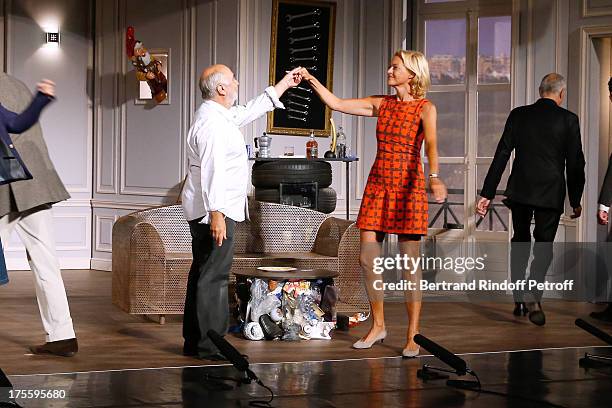 Actors Gerard Jugnot and Alexandra Vandernoot at the final greeting of "Cher Tresor" on day 5 of the 29th Ramatuelle Festival on August 4, 2013 in...