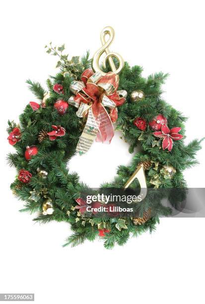 wreath series (on white) - christmas ivy stock pictures, royalty-free photos & images