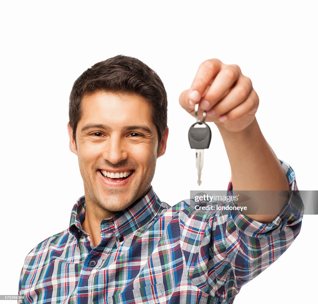 Young Man Holding Car Key - Isolated