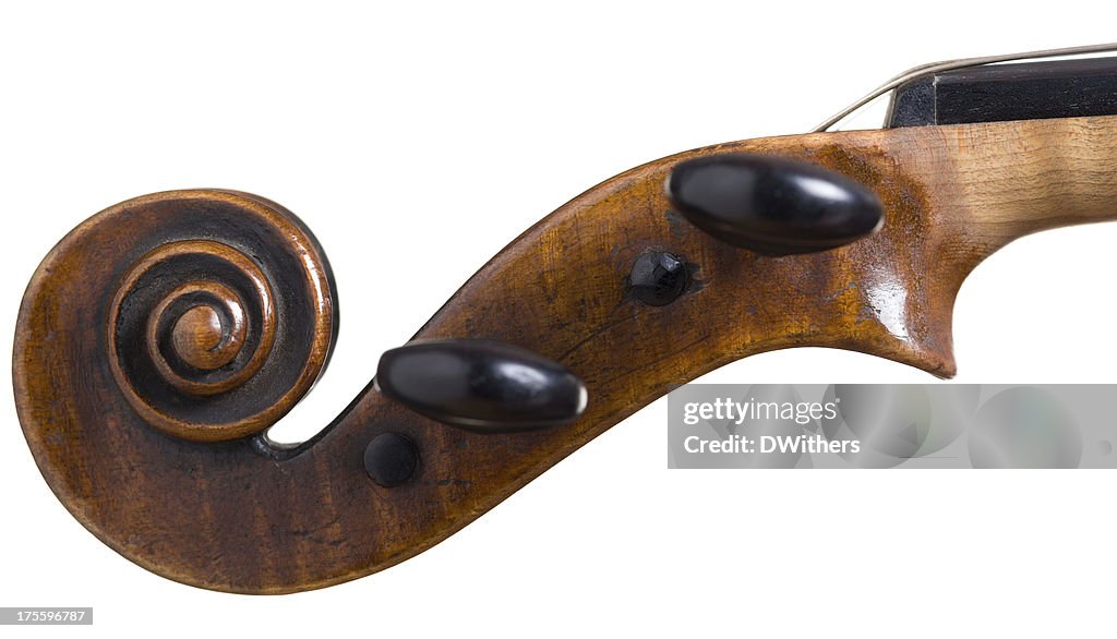 Scroll and Pegs of Old Violin