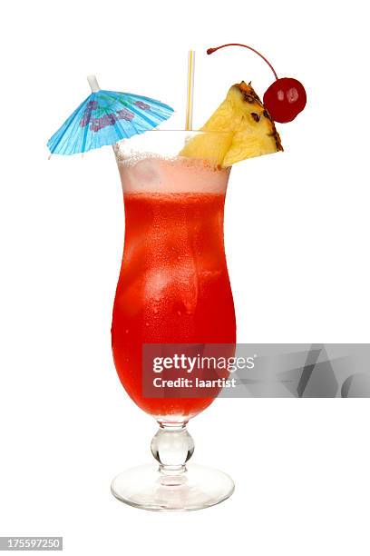 cocktails on white: hurricane. - paper umbrella stock pictures, royalty-free photos & images