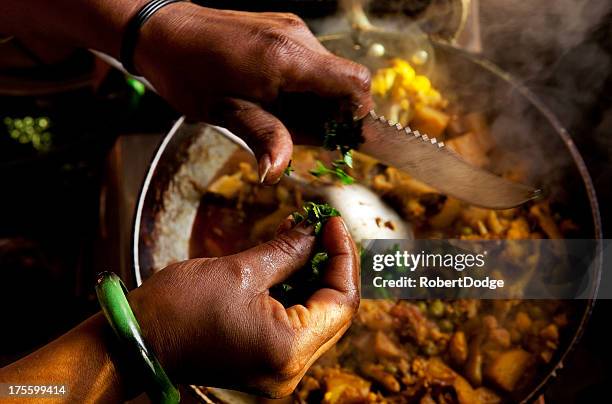 cooking indian vegetable dish - curry stockfoto's en -beelden