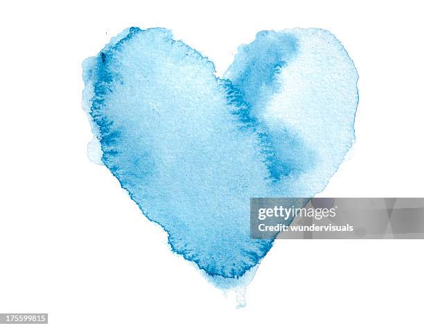 watercolour blue painted textured heart - watercolor stockfoto's en -beelden