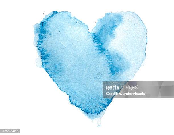 watercolour blue painted textured heart - vattenfärger bildbanksfoton och bilder