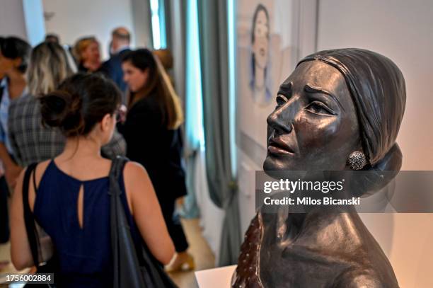 Visitors pass by a bust of Maria Callas during the opening of the Maria Callas museum on October 25, 2023 in Athens, Greece. Around 500 exhibits tell...