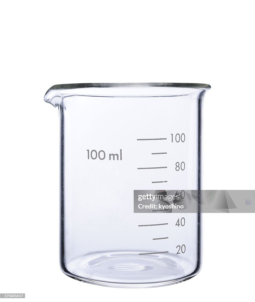 Isolated shot of empty measuring beaker on white background
