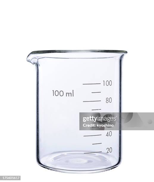 isolated shot of empty measuring beaker on white background - formula stock pictures, royalty-free photos & images