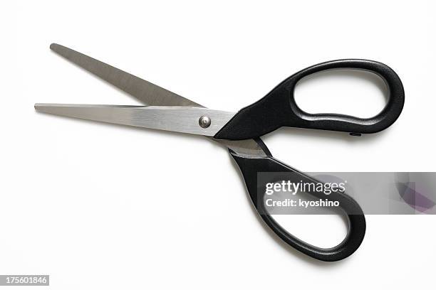 isolated shot of opened black handle scissors on white background - sax bildbanksfoton och bilder